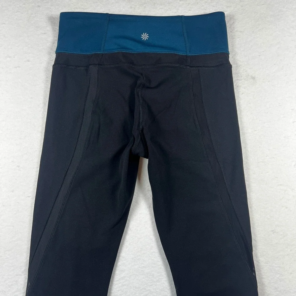 Athleta Womens Small Black Teal‎ Colorblock Mesh Panel Leggings